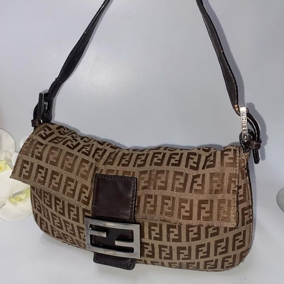 Authentic Fendi Zucchino Baguette Shoulder Bag - Picture 1 of 13